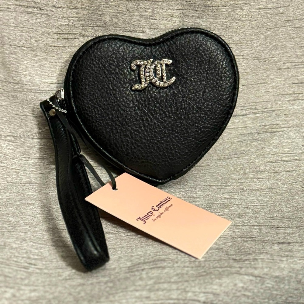 NWT - Juicy Couture - Black Heart Shaped Zip Around Wallet - 5”x5”x1”